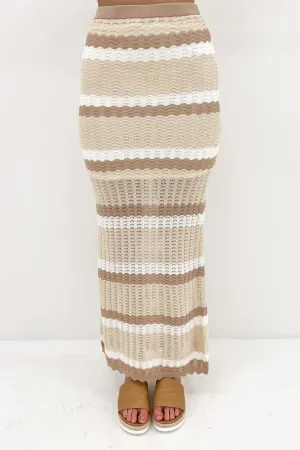 Dakota Knit Maxi Skirt Neutral Stripe