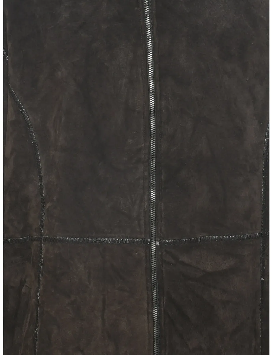 Dark Brown Faux Shearling Suede Jacket - XL