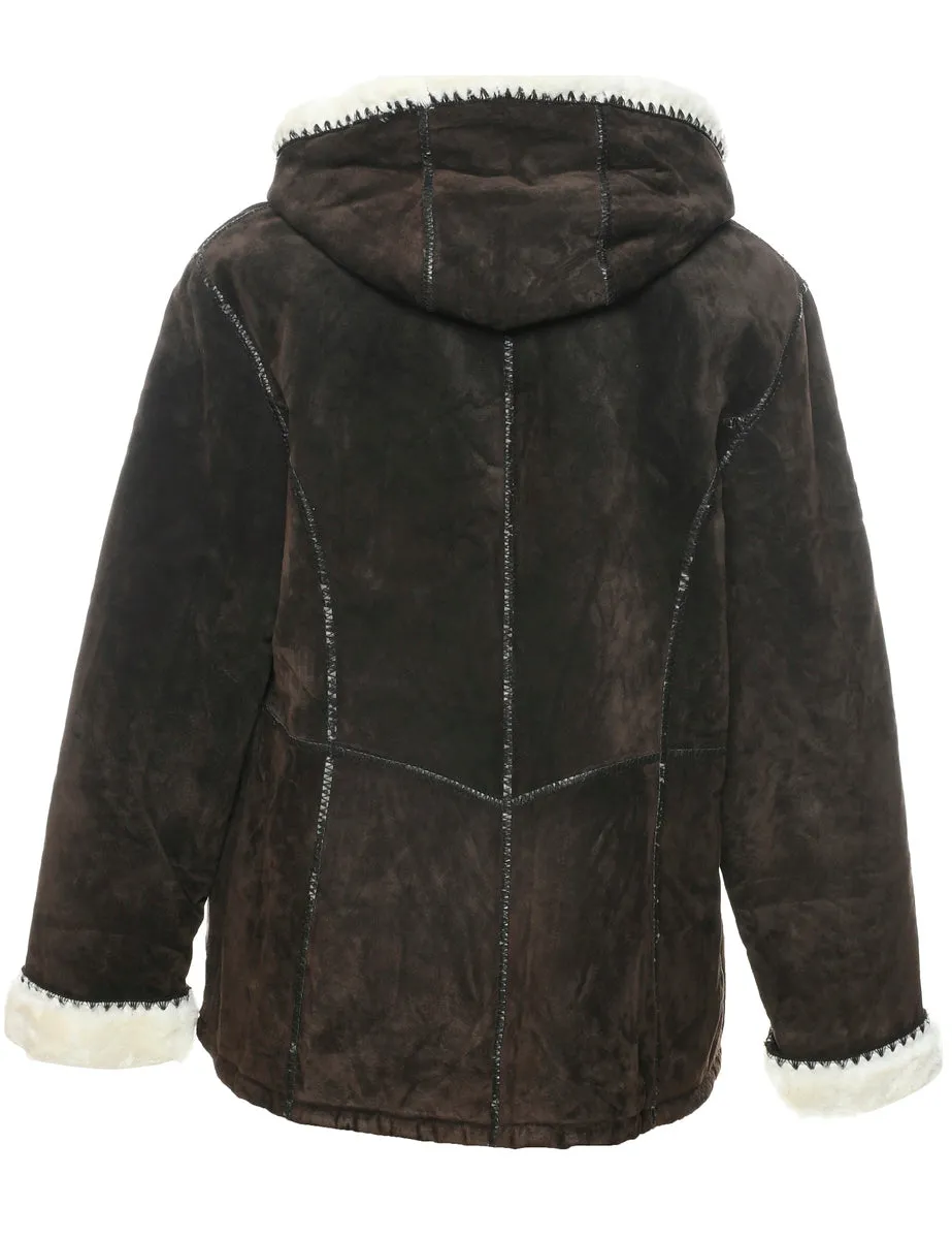 Dark Brown Faux Shearling Suede Jacket - XL