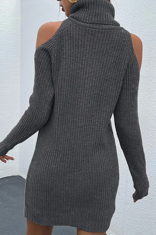 Dark Gray Black Turtleneck Sweater Dress