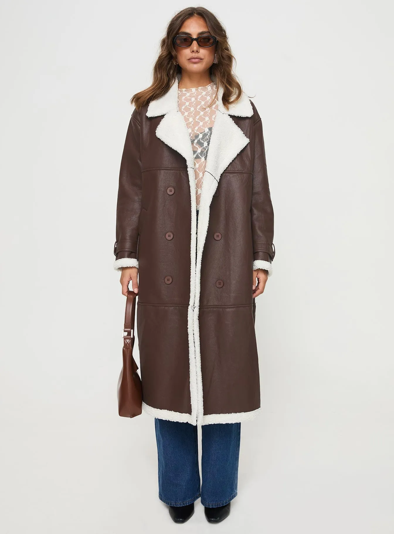 Day n Night Longline Shearling Coat Choc / Cream