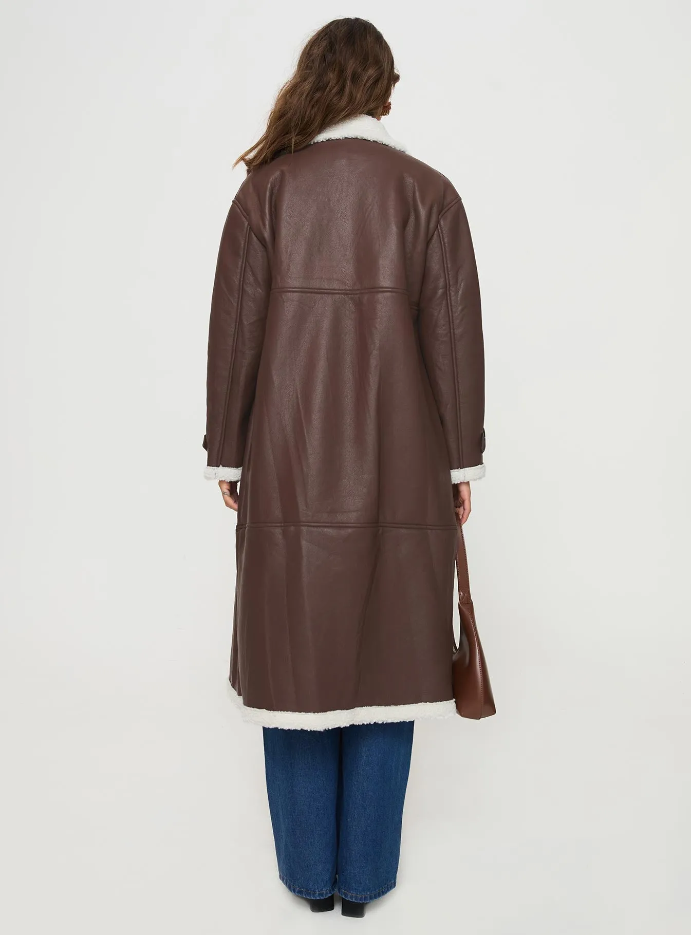 Day n Night Longline Shearling Coat Choc / Cream