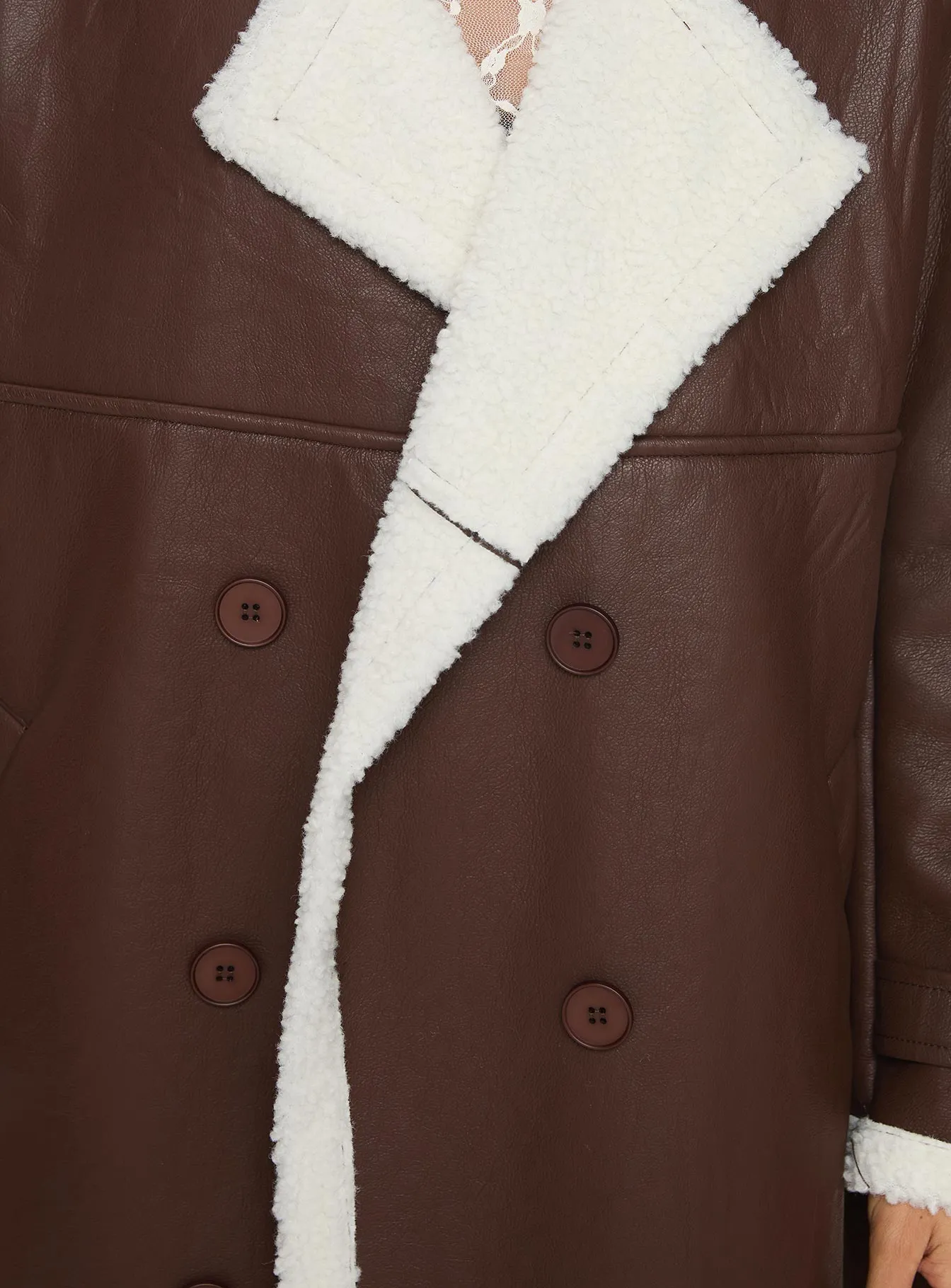 Day n Night Longline Shearling Coat Choc / Cream