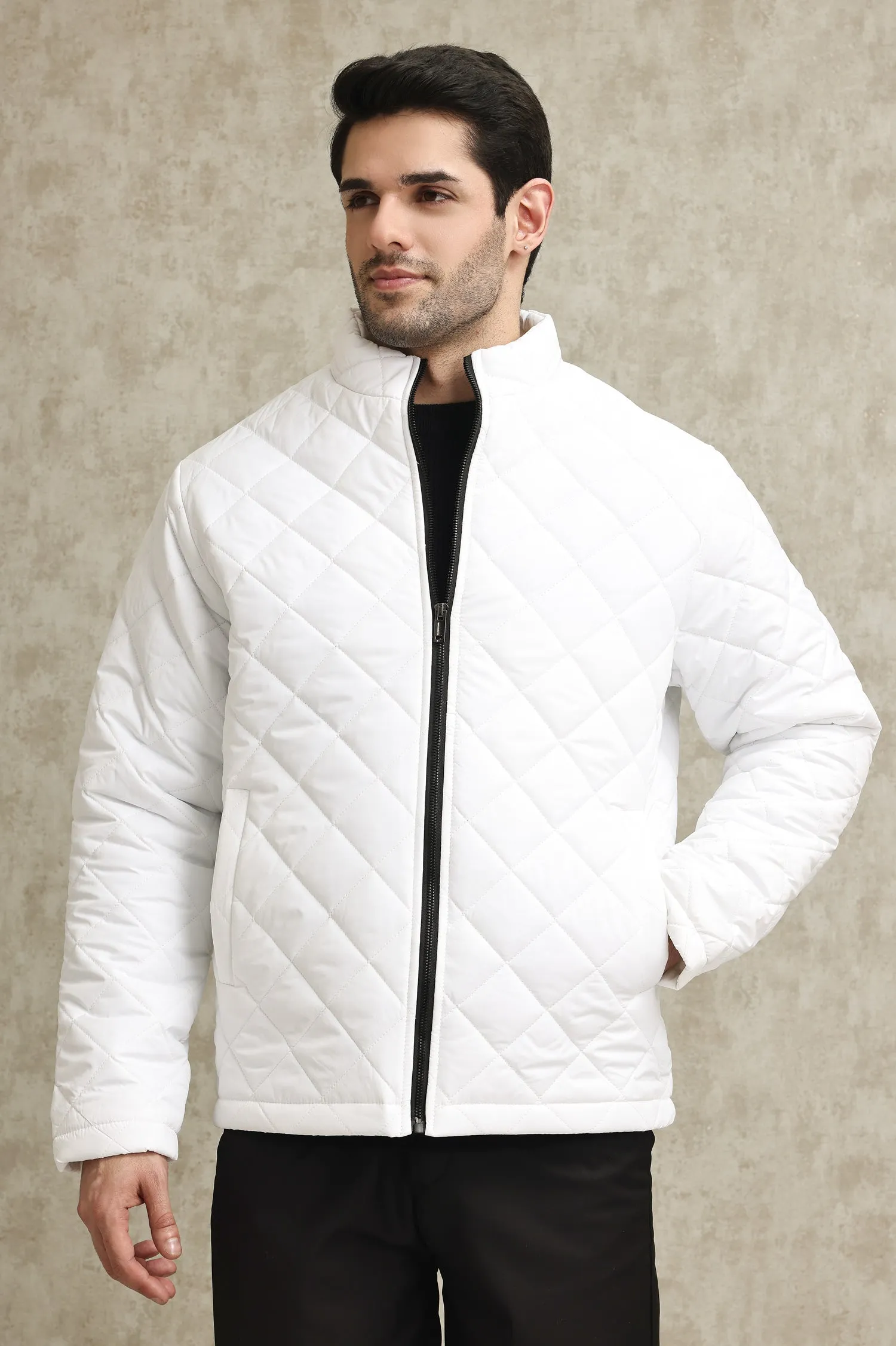 DIAMOND-STITCH INSULATED PUFFER JACKET-WHITE