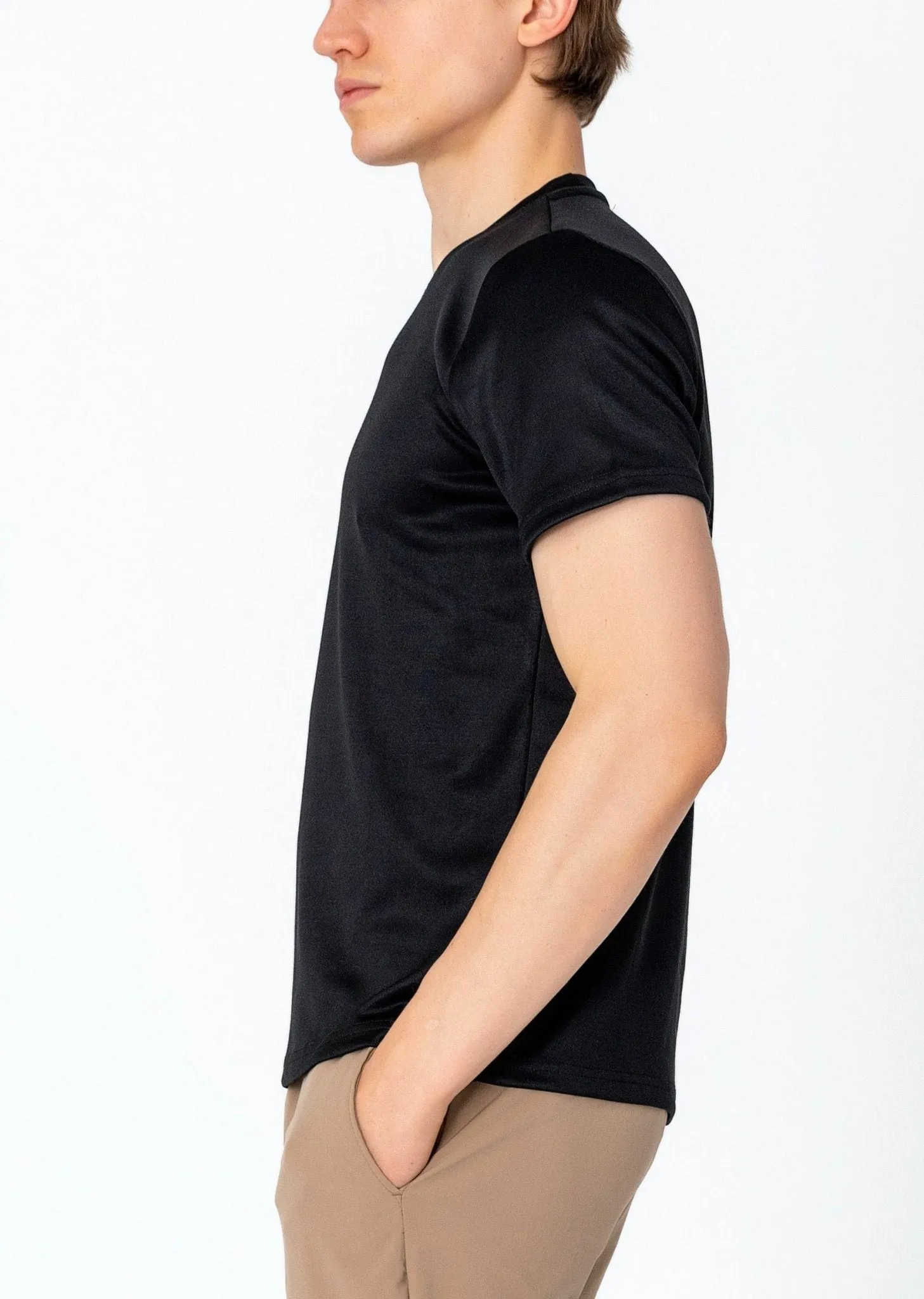 Double Knitted Luxurious Glow Crew Neck T-Shirt - Black