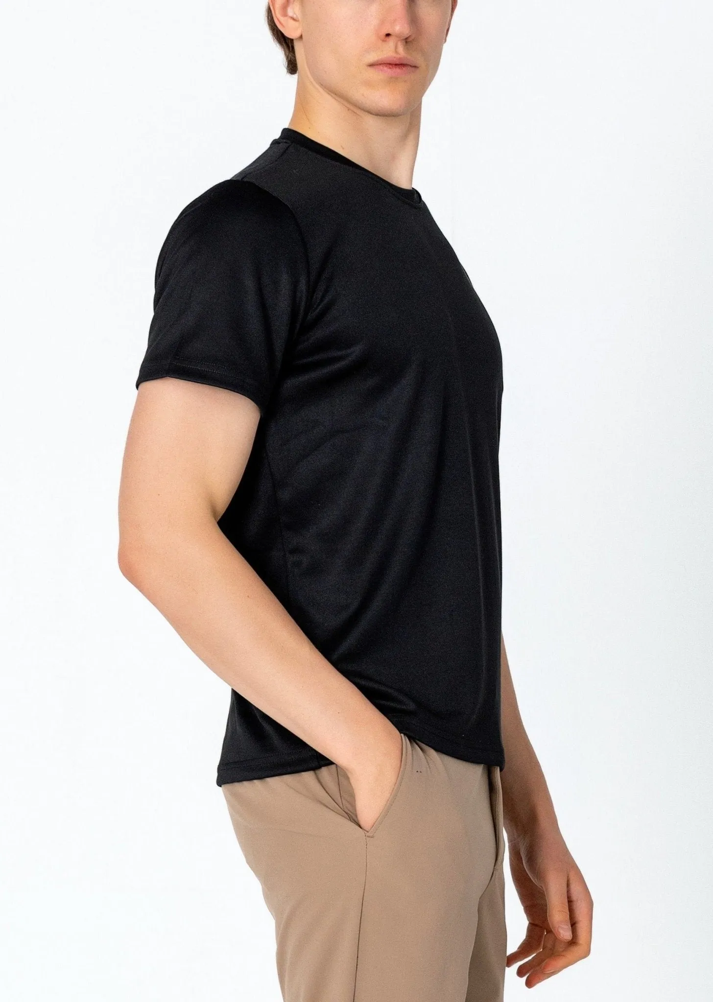 Double Knitted Luxurious Glow Crew Neck T-Shirt - Black