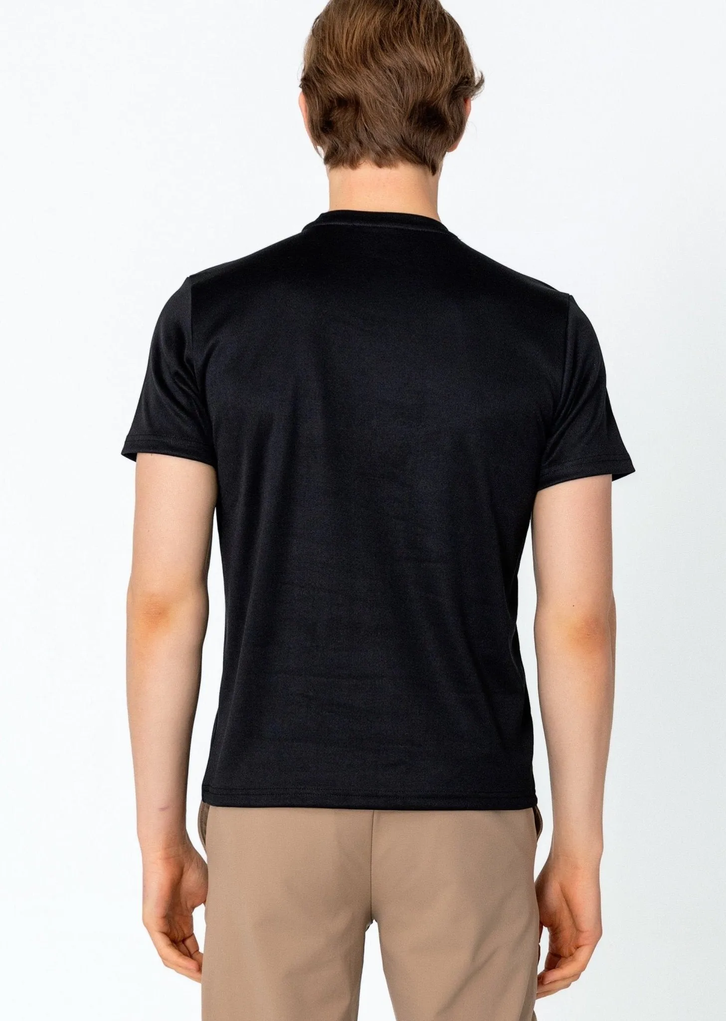 Double Knitted Luxurious Glow Crew Neck T-Shirt - Black