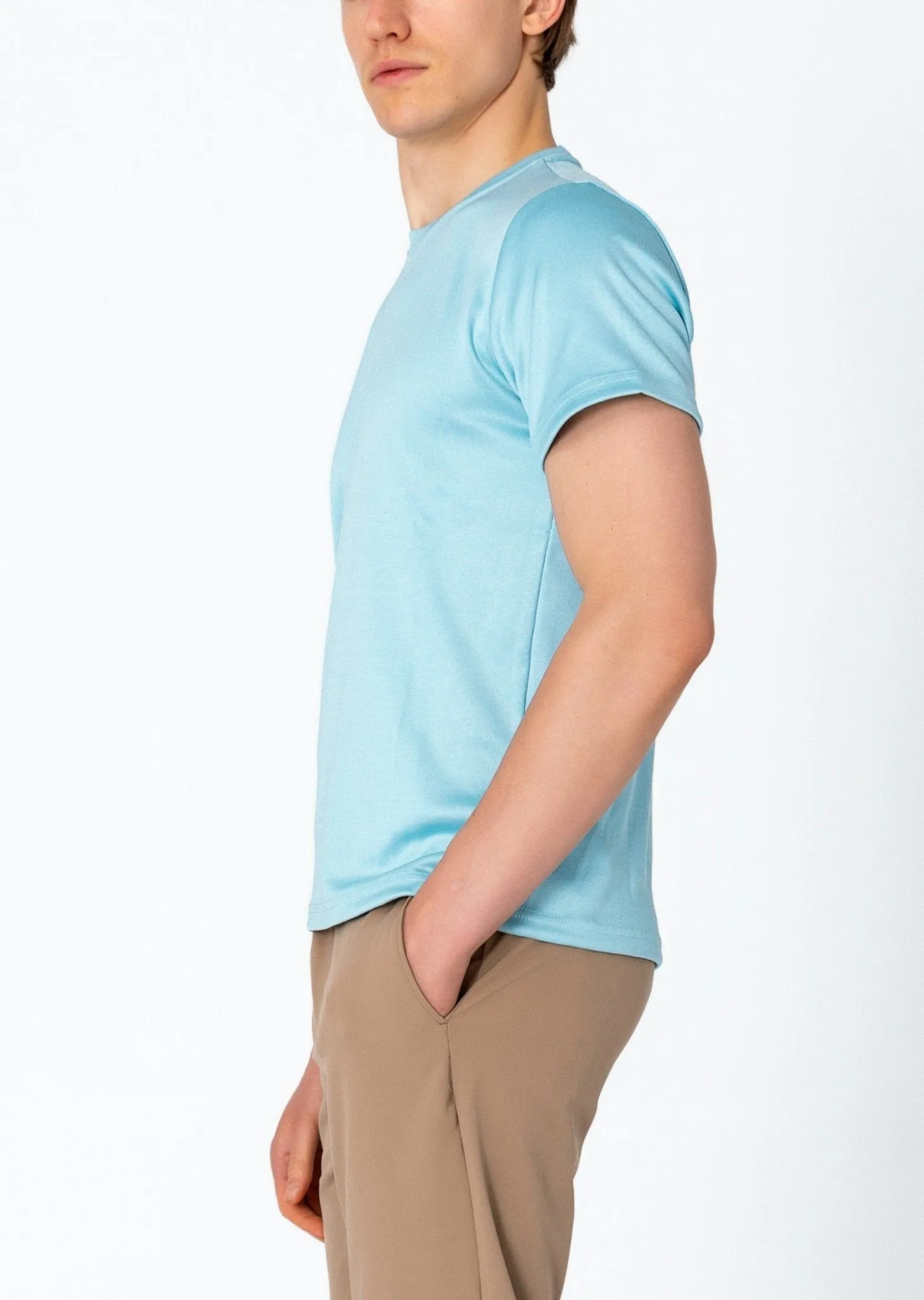 Double Knitted Luxurious Glow Crew Neck T-Shirt - Blue