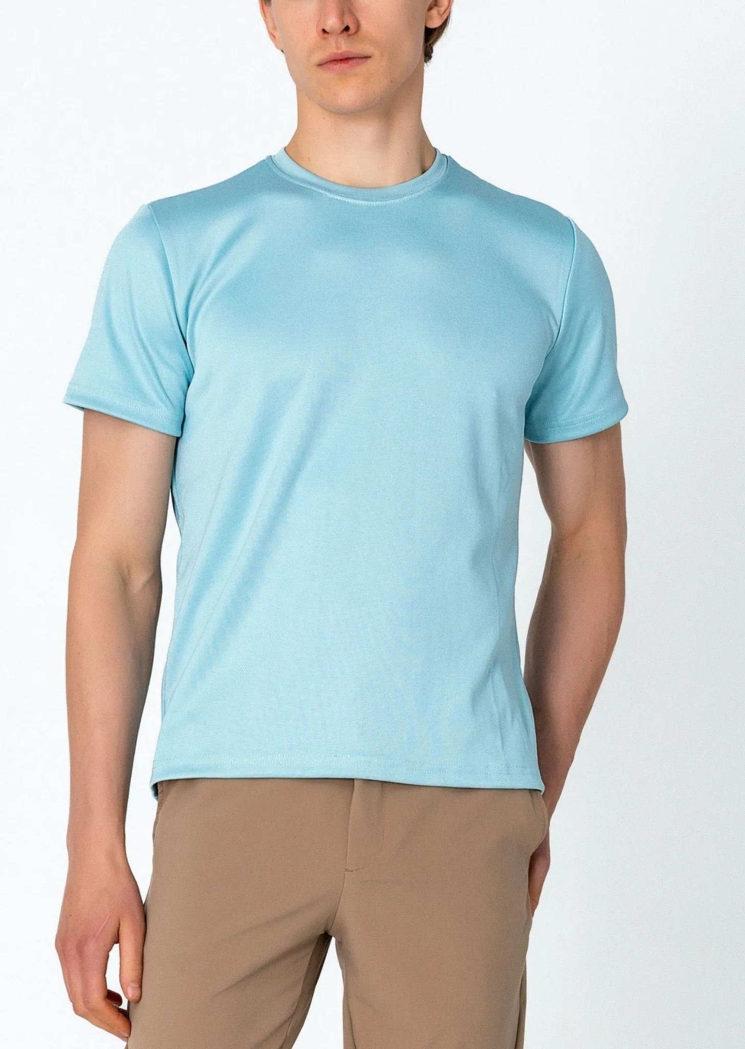 Double Knitted Luxurious Glow Crew Neck T-Shirt - Blue