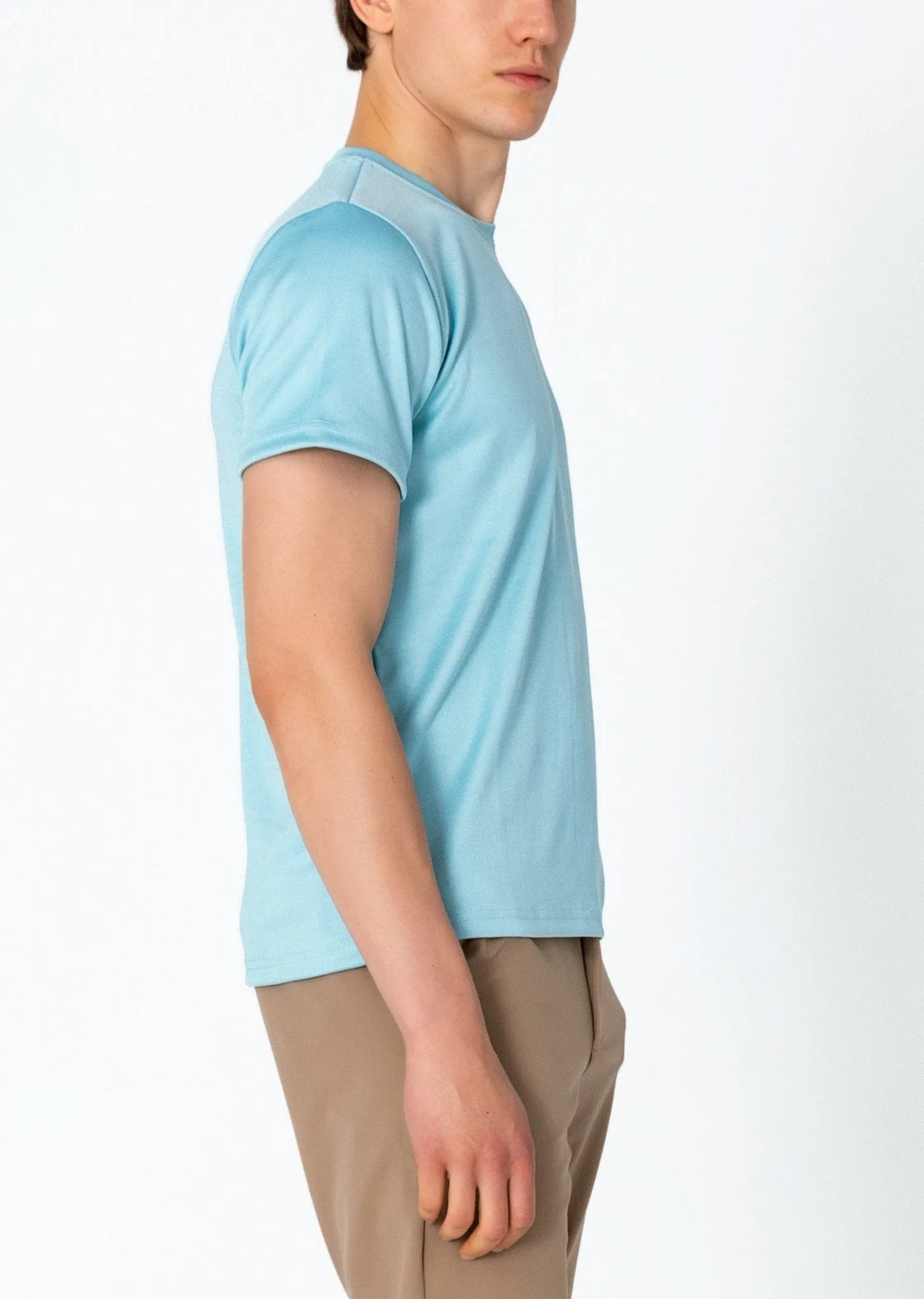 Double Knitted Luxurious Glow Crew Neck T-Shirt - Blue