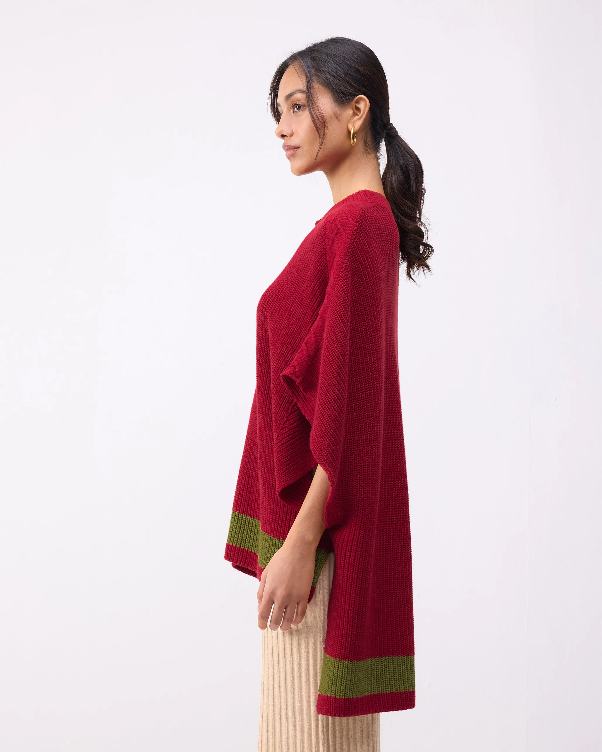 Dream High-low Hem Sweater - Red & Green Stripes