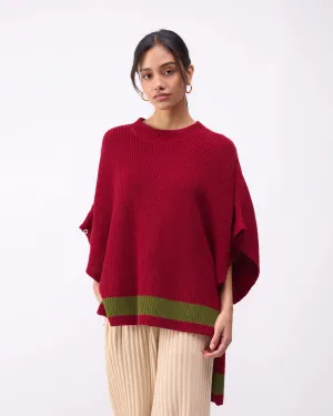 Dream High-low Hem Sweater - Red & Green Stripes