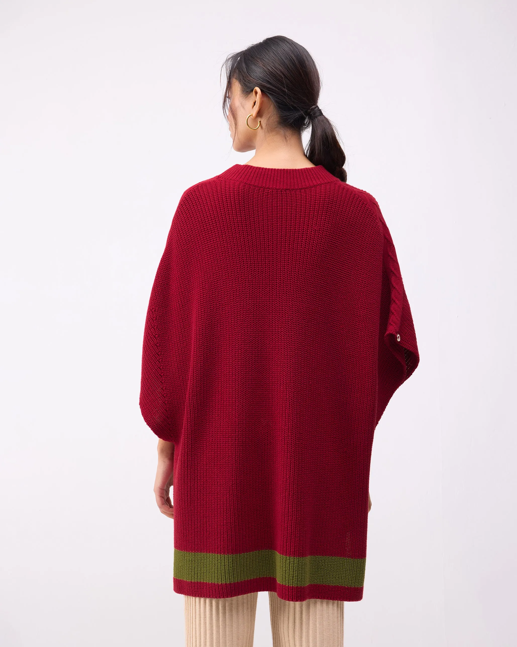 Dream High-low Hem Sweater - Red & Green Stripes