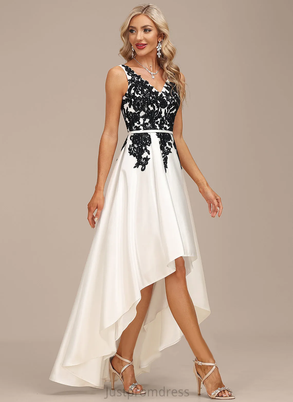 Dress Satin Lace Cocktail Aliana V-neck A-Line Cocktail Dresses Asymmetrical