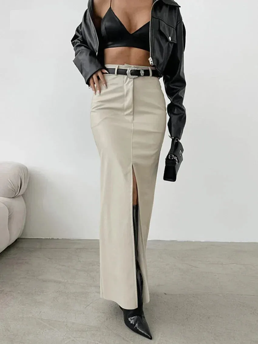 Elegant Maxi Faux Leather Skirt