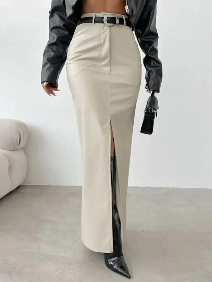 Elegant Maxi Faux Leather Skirt