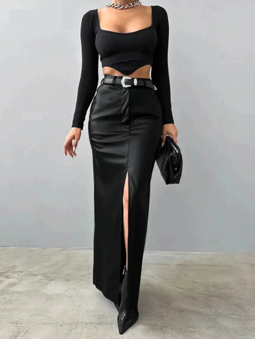 Elegant Maxi Faux Leather Skirt