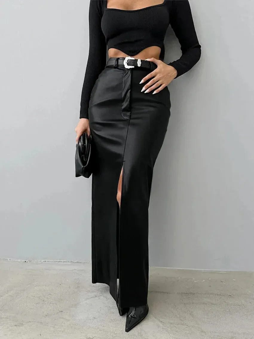 Elegant Maxi Faux Leather Skirt