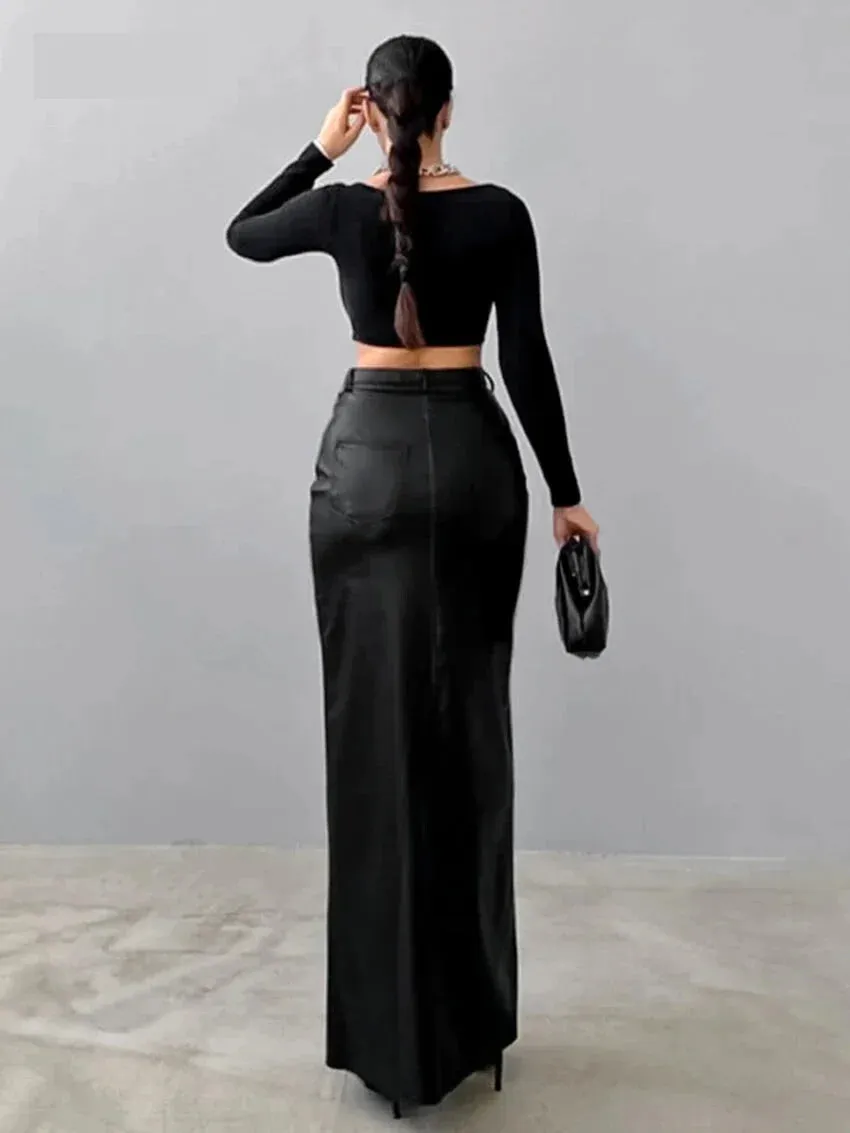 Elegant Maxi Faux Leather Skirt