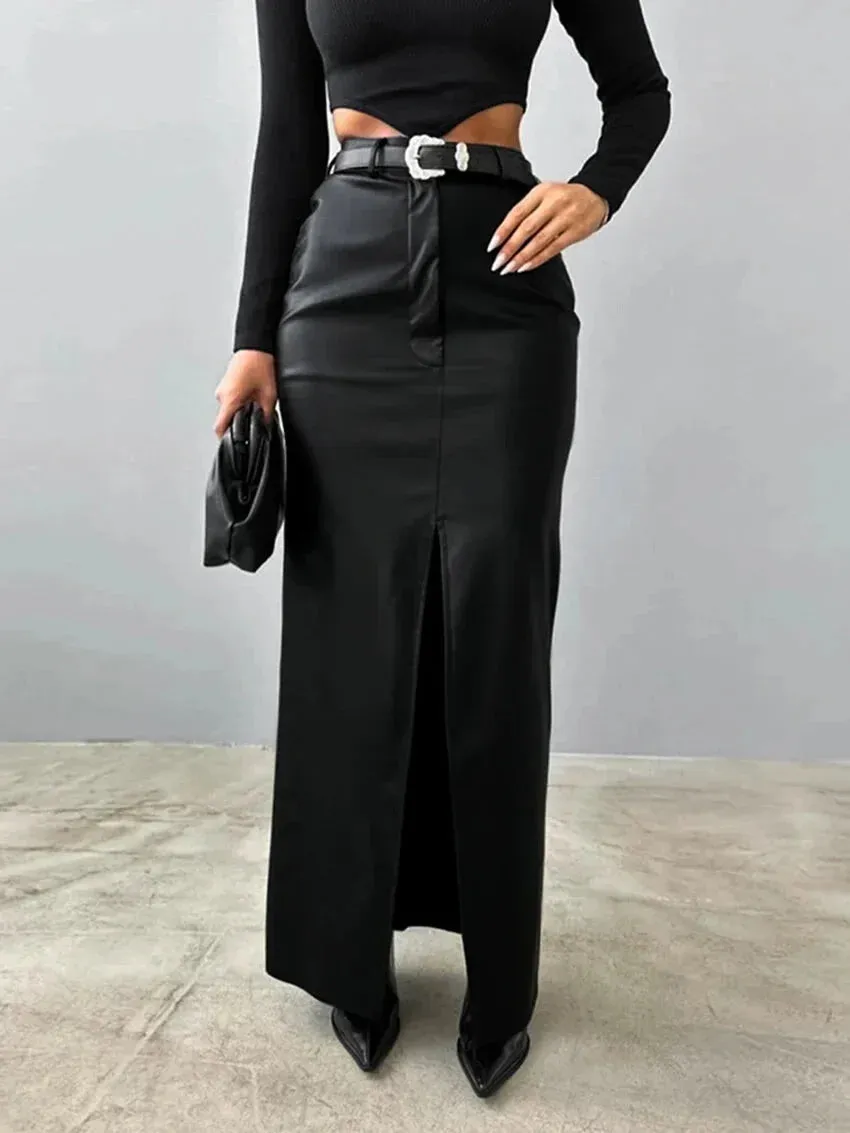 Elegant Maxi Faux Leather Skirt