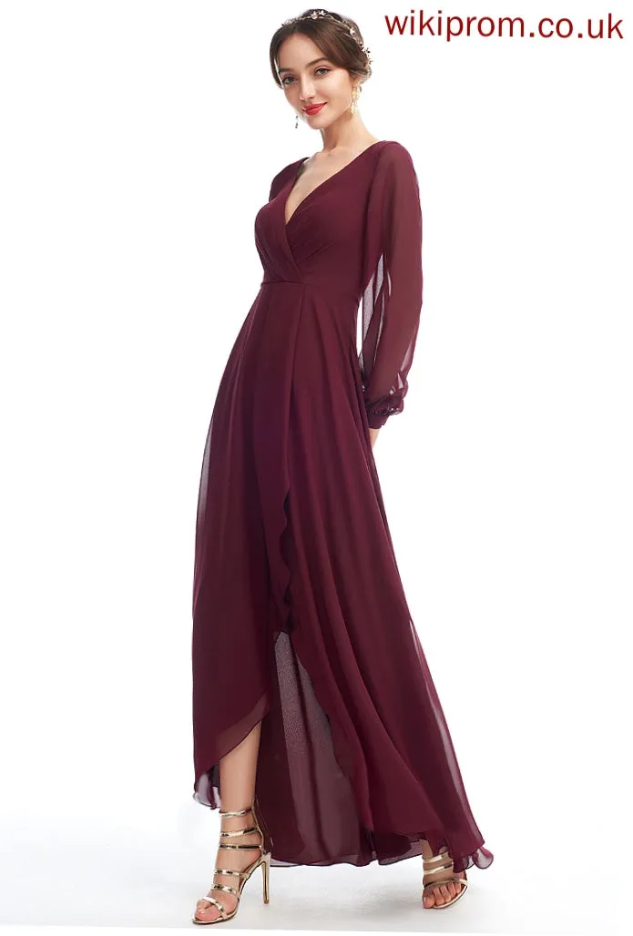 Fabric Neckline Silhouette Asymmetrical Embellishment Length A-Line Ruffle V-neck Celeste Bridesmaid Dresses