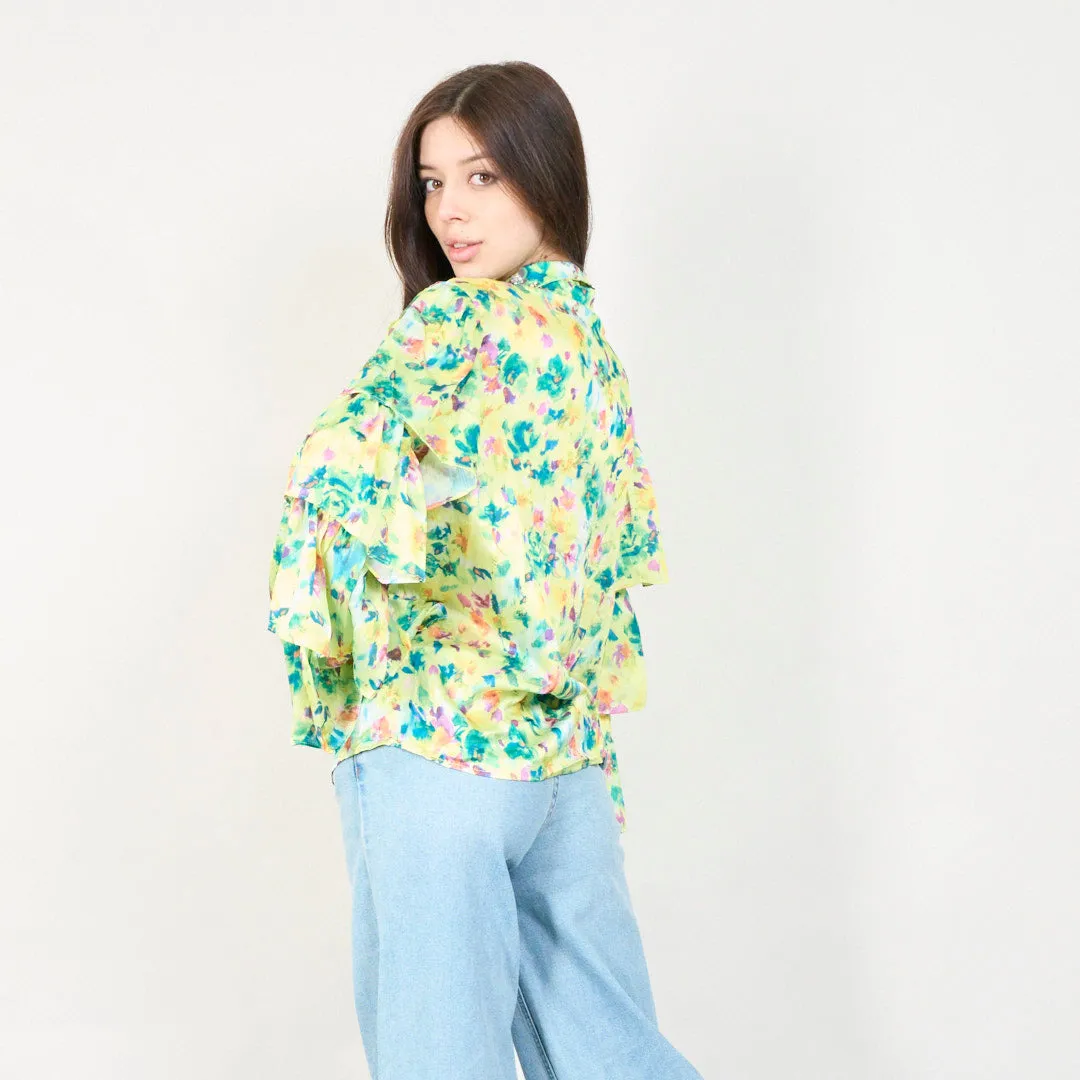 Floral ruffled blouse with embellishments wholesale