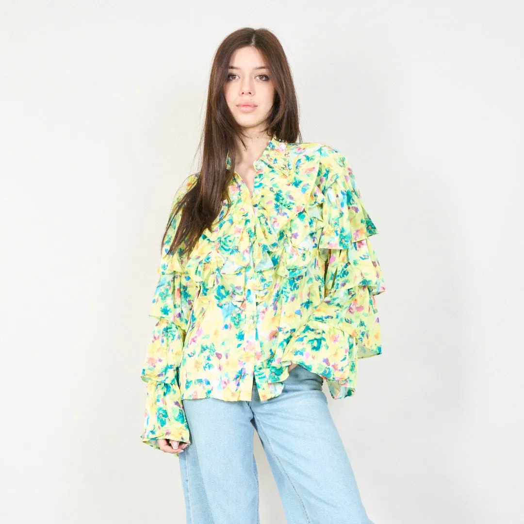 Floral ruffled blouse with embellishments wholesale