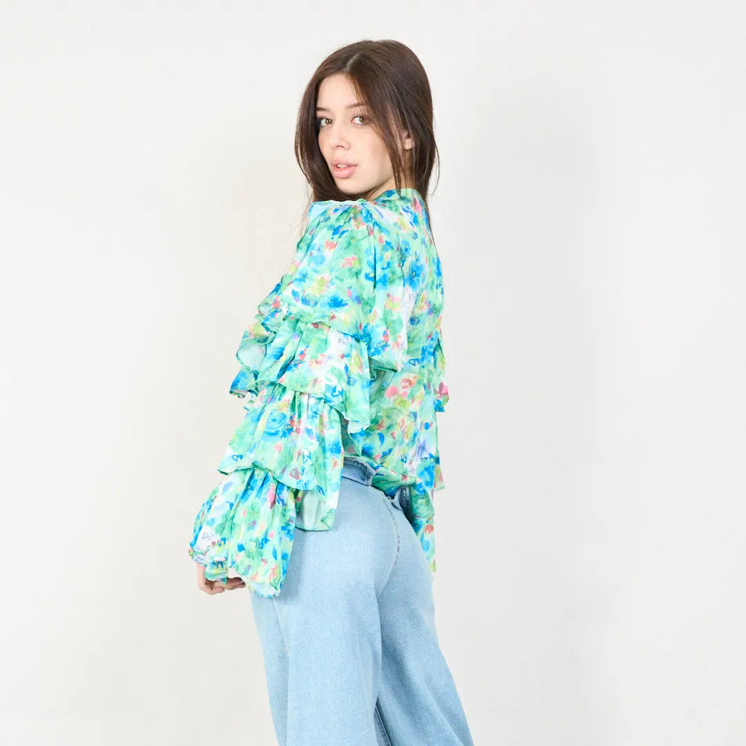 Floral ruffled blouse with embellishments wholesale