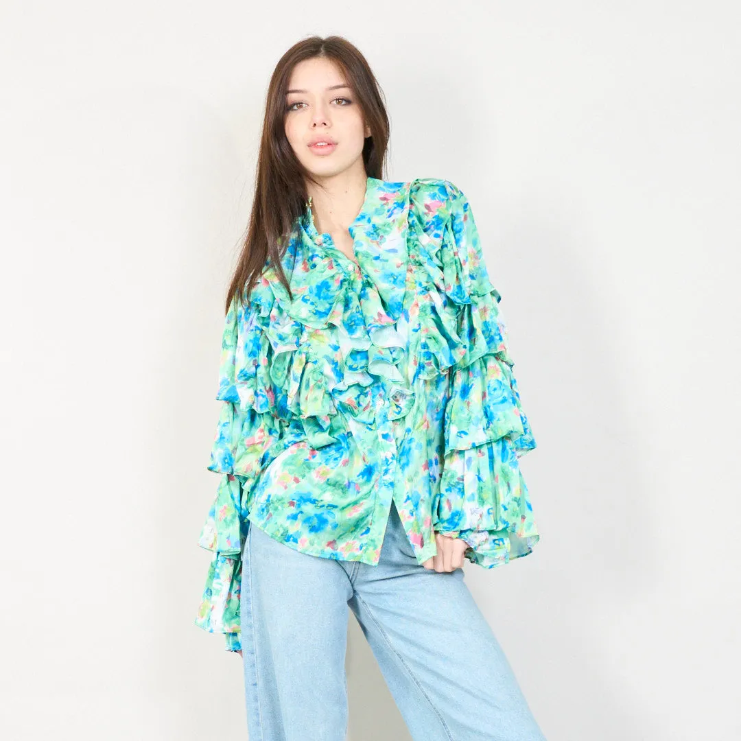 Floral ruffled blouse with embellishments wholesale