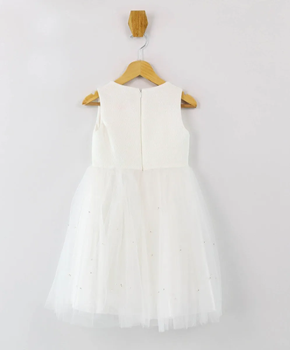 Girls Tail Jacket Dress Set - Ecru Off White