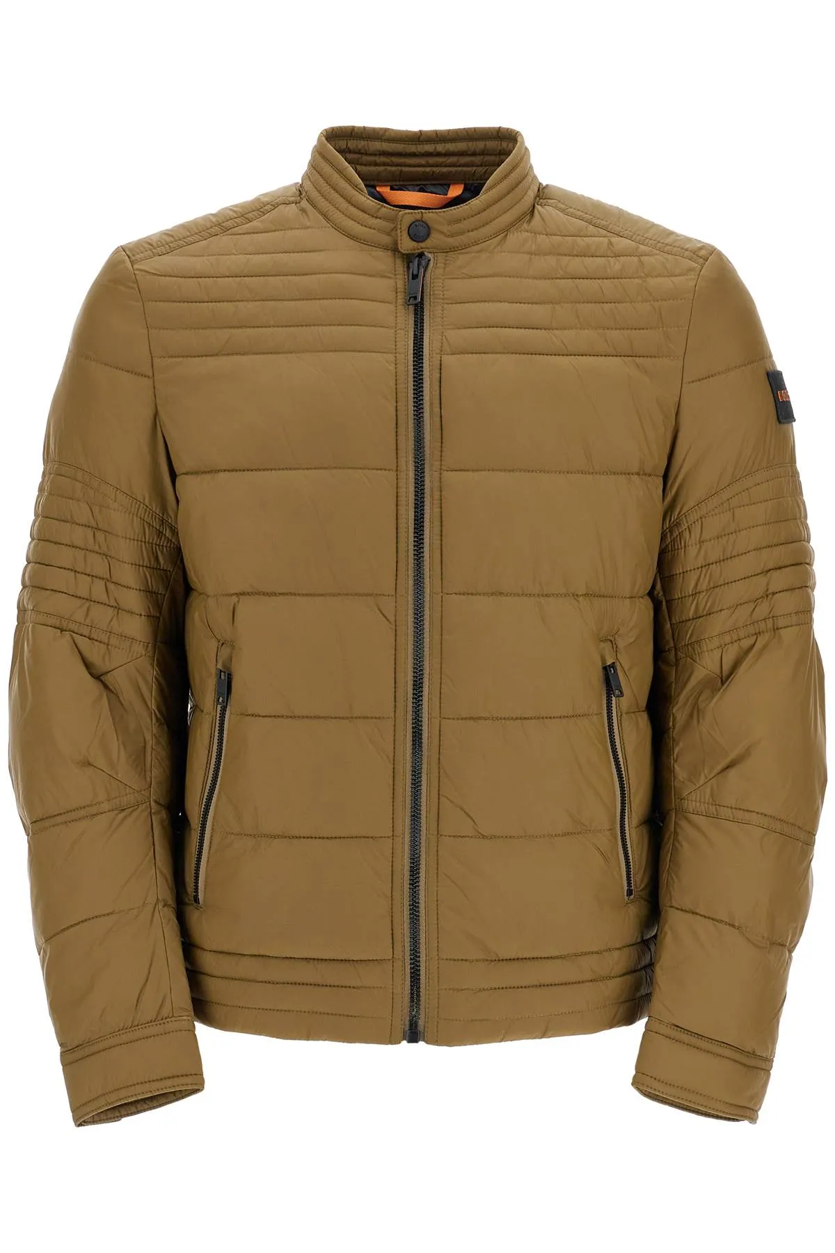 GREEN DOWN JACKET WITH HIGH COLLAR FOR MEN