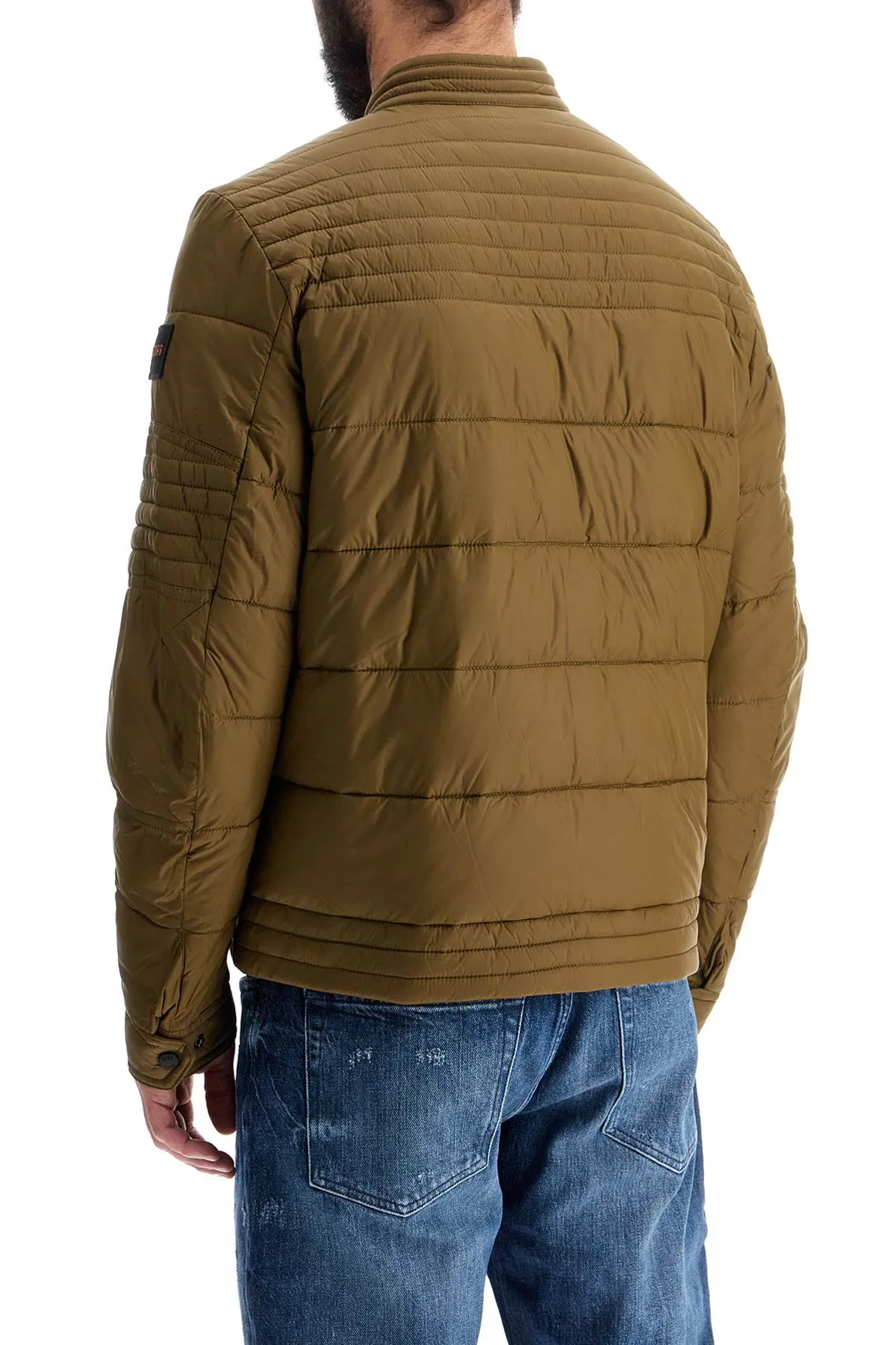 GREEN DOWN JACKET WITH HIGH COLLAR FOR MEN