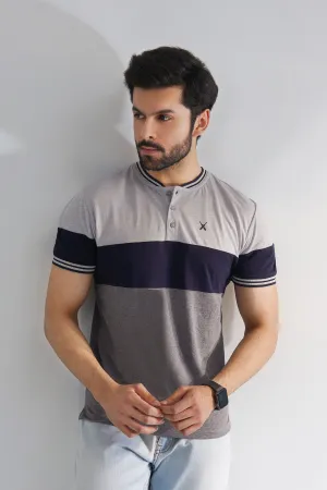 Grey Three Button Henley Shirt