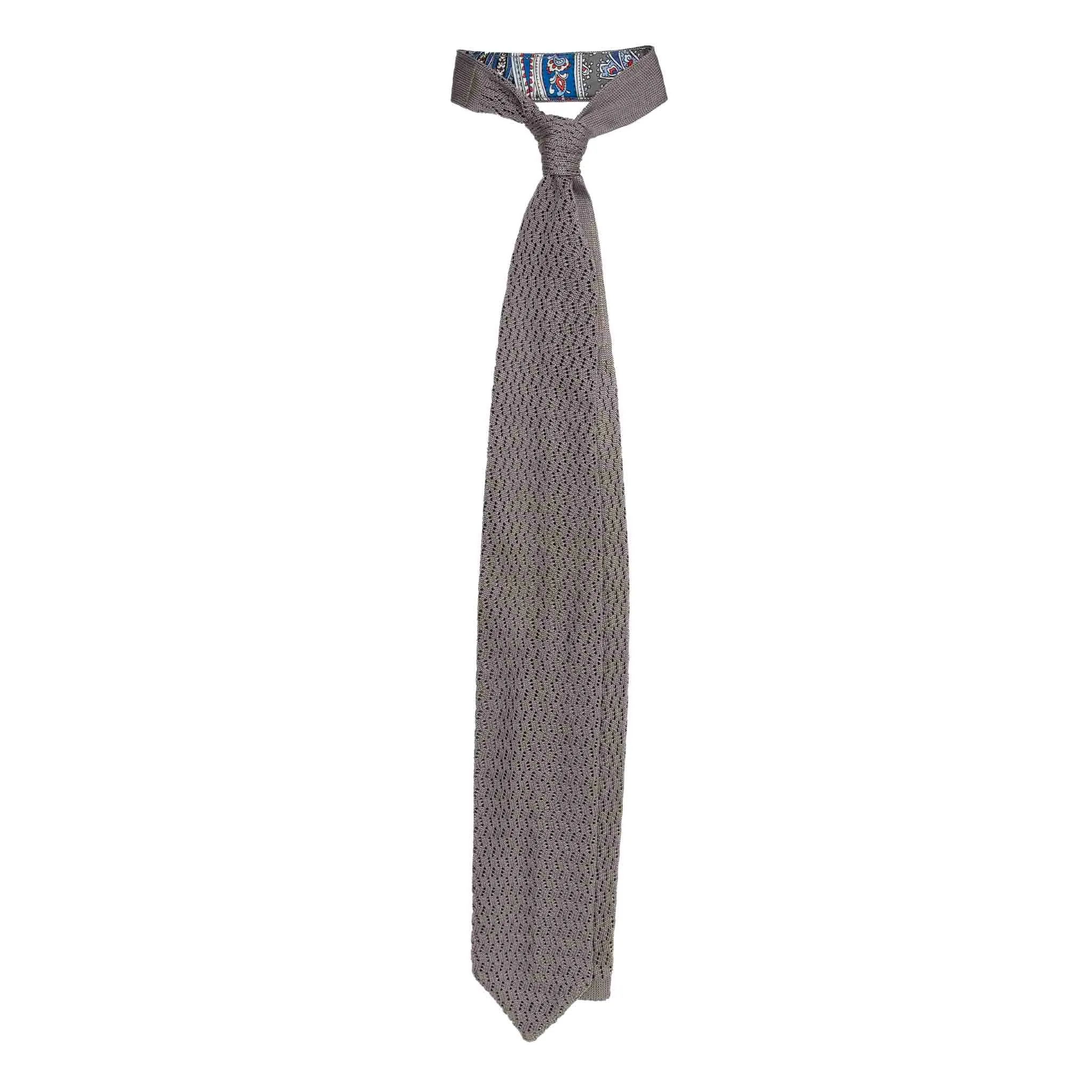 Grey Zig Zag V Point Knitted Tie