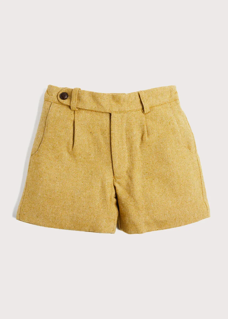 Herringbone Leather Button Shorts in Mustard (4-10yrs)