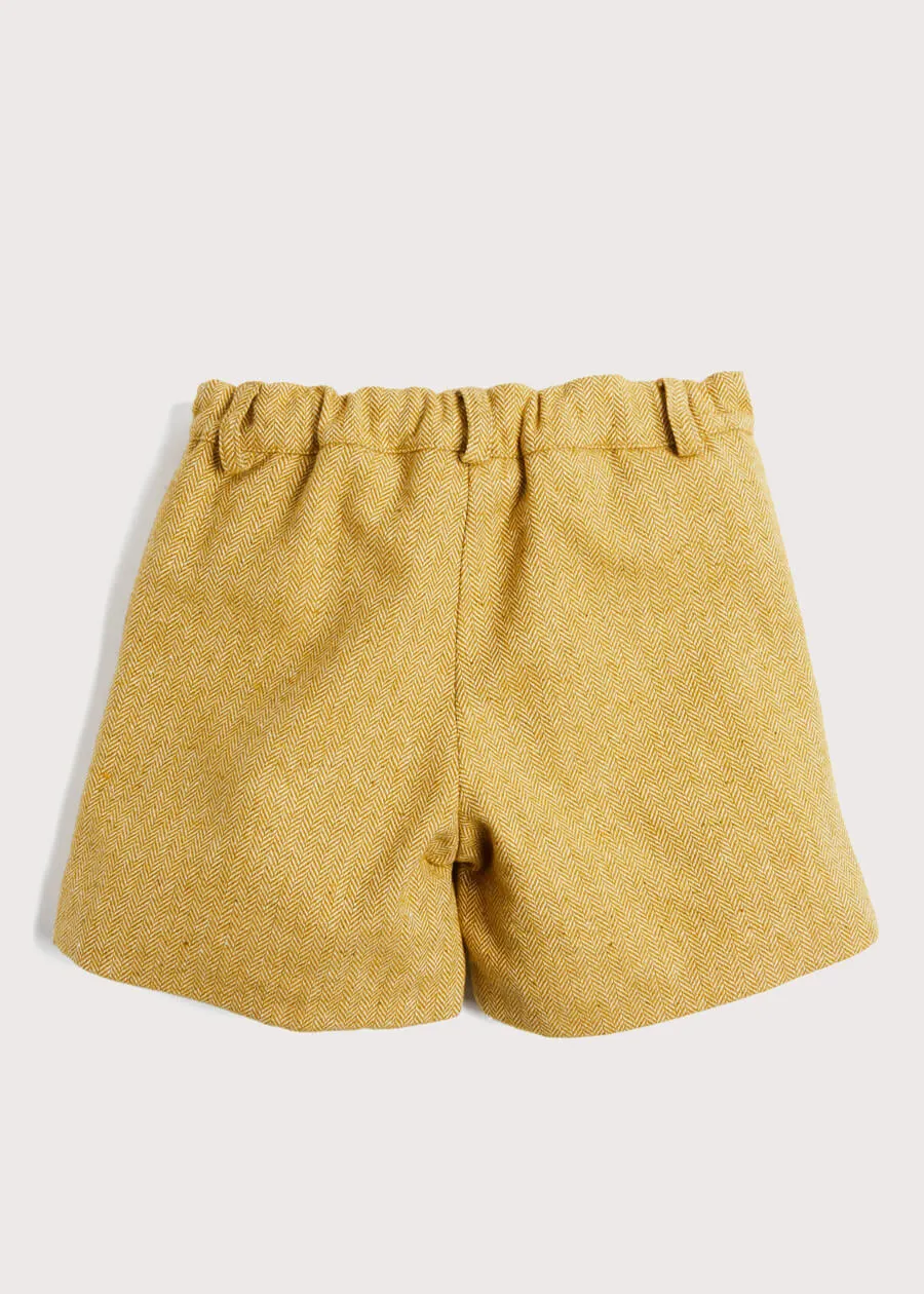 Herringbone Leather Button Shorts in Mustard (4-10yrs)