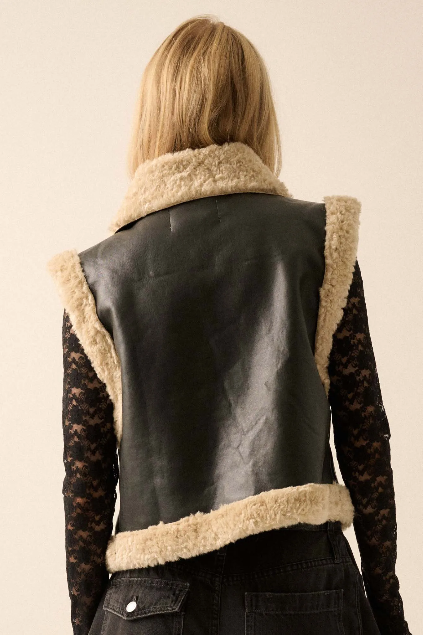 Hit the Highway Fur-Trim Vegan Leather Moto Vest