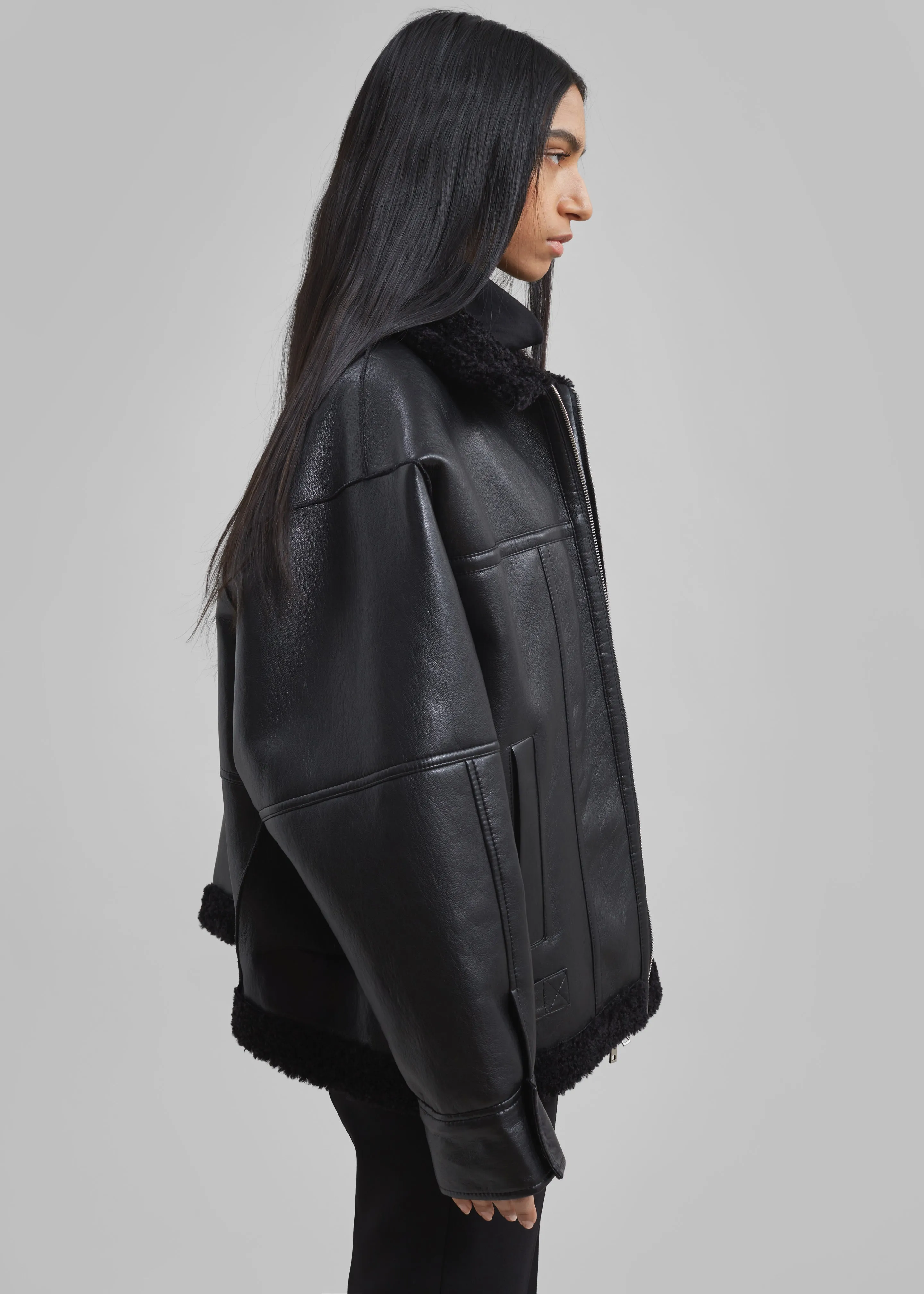 Ivanka Faux Leather Shearling Jacket - Black