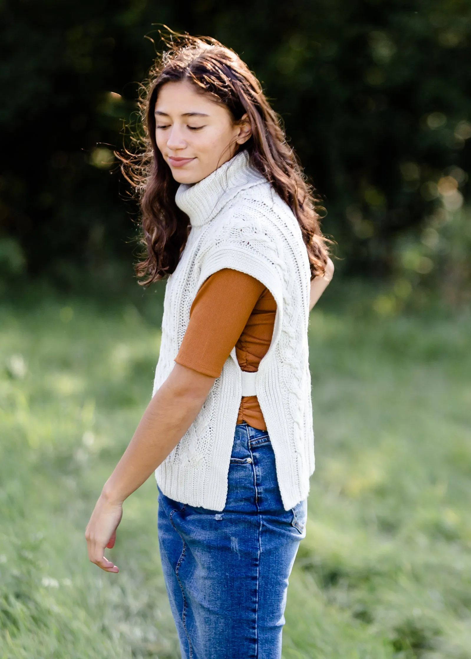 Ivory Turtleneck Cable Knit Sweater Vest - FINAL SALE