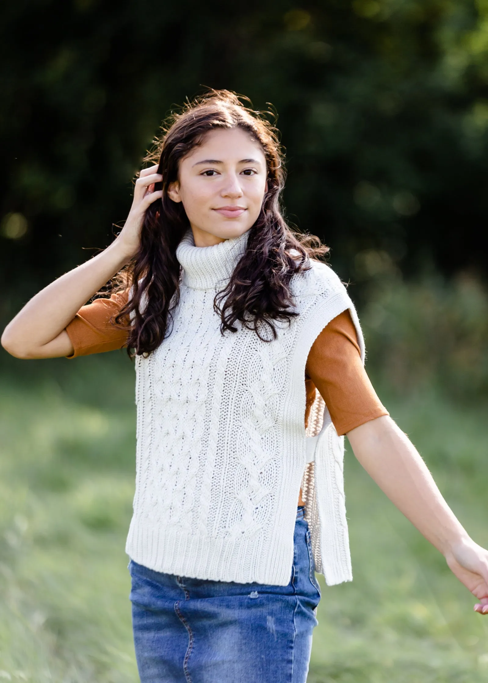 Ivory Turtleneck Cable Knit Sweater Vest - FINAL SALE