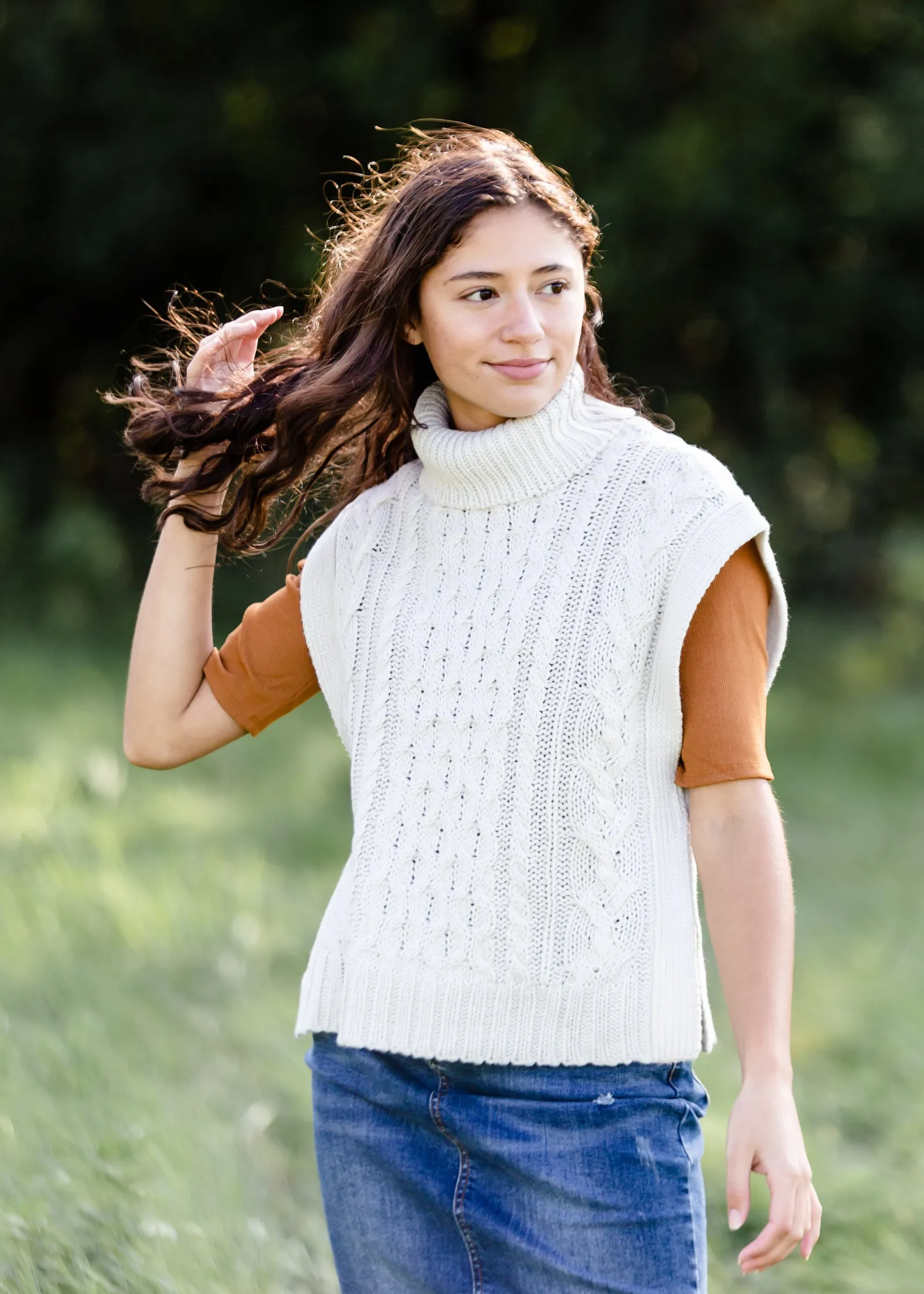 Ivory Turtleneck Cable Knit Sweater Vest - FINAL SALE