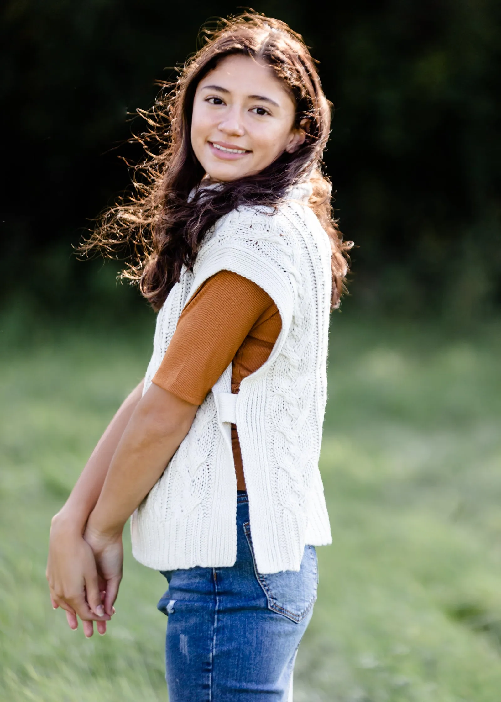 Ivory Turtleneck Cable Knit Sweater Vest - FINAL SALE