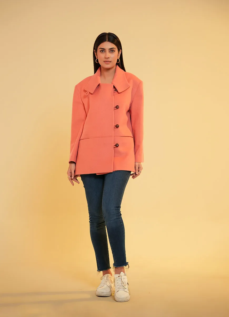 Ladies Jacket High Neck -  Peach Plain