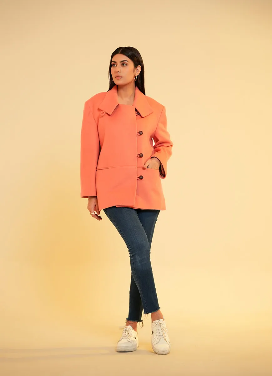 Ladies Jacket High Neck -  Peach Plain