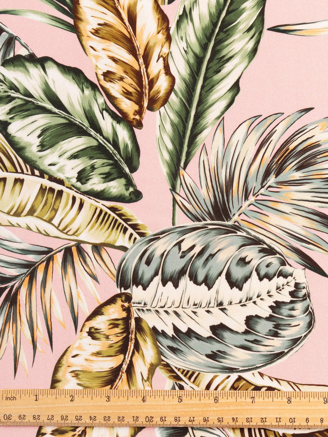 Large Tropical Leaf Print Viscose - Pink   Green