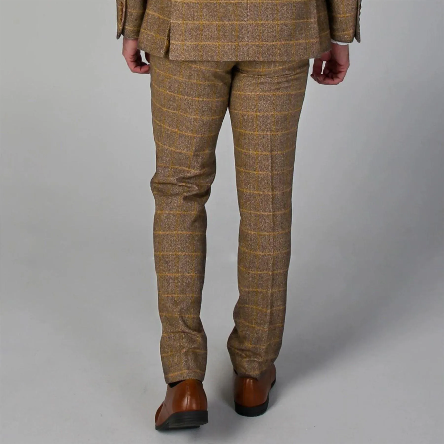 Men's Brown Trousers Tweed Herringbone Wool Blend Pants