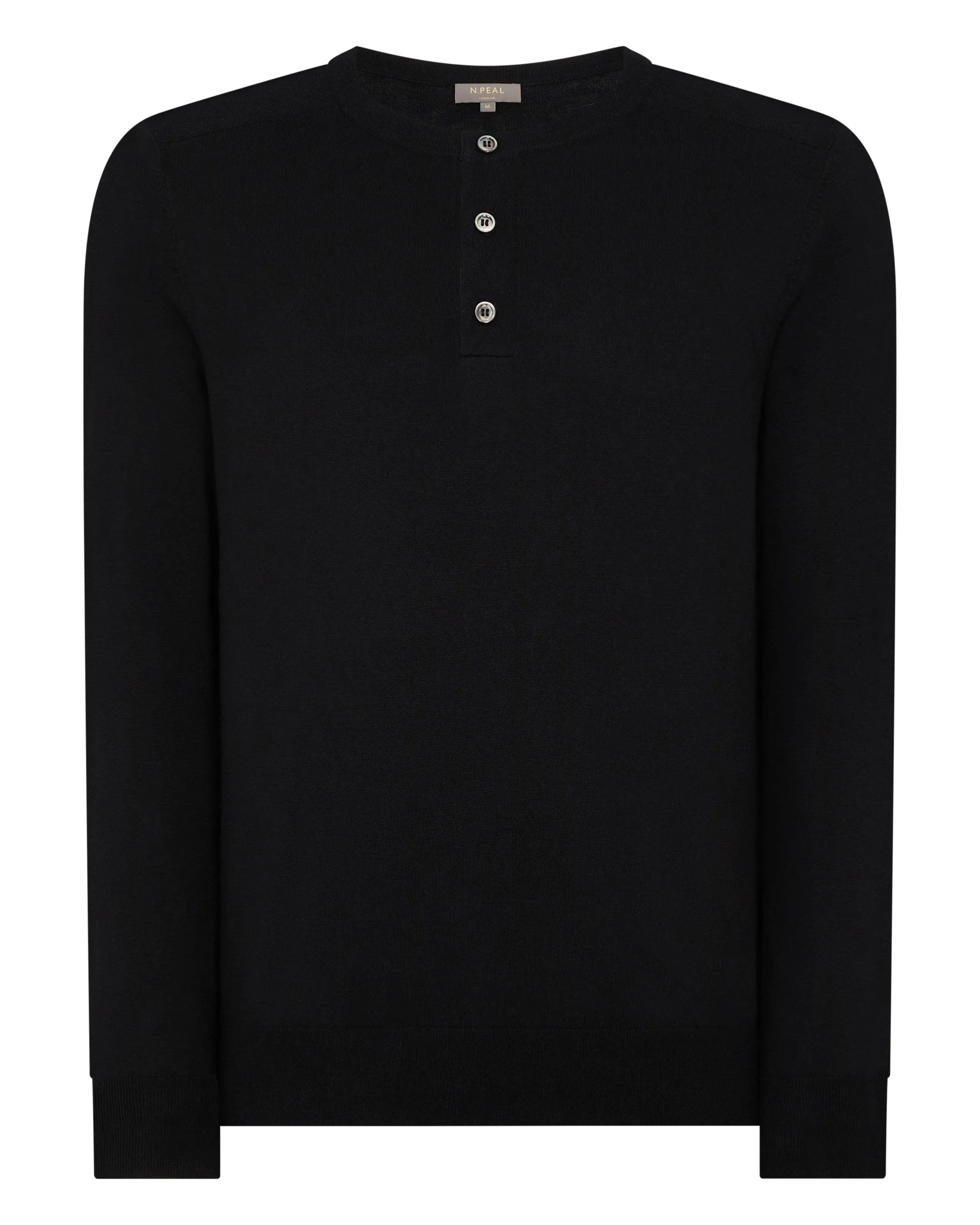 Men's Round Neck Cotton Cashmere Henley Black