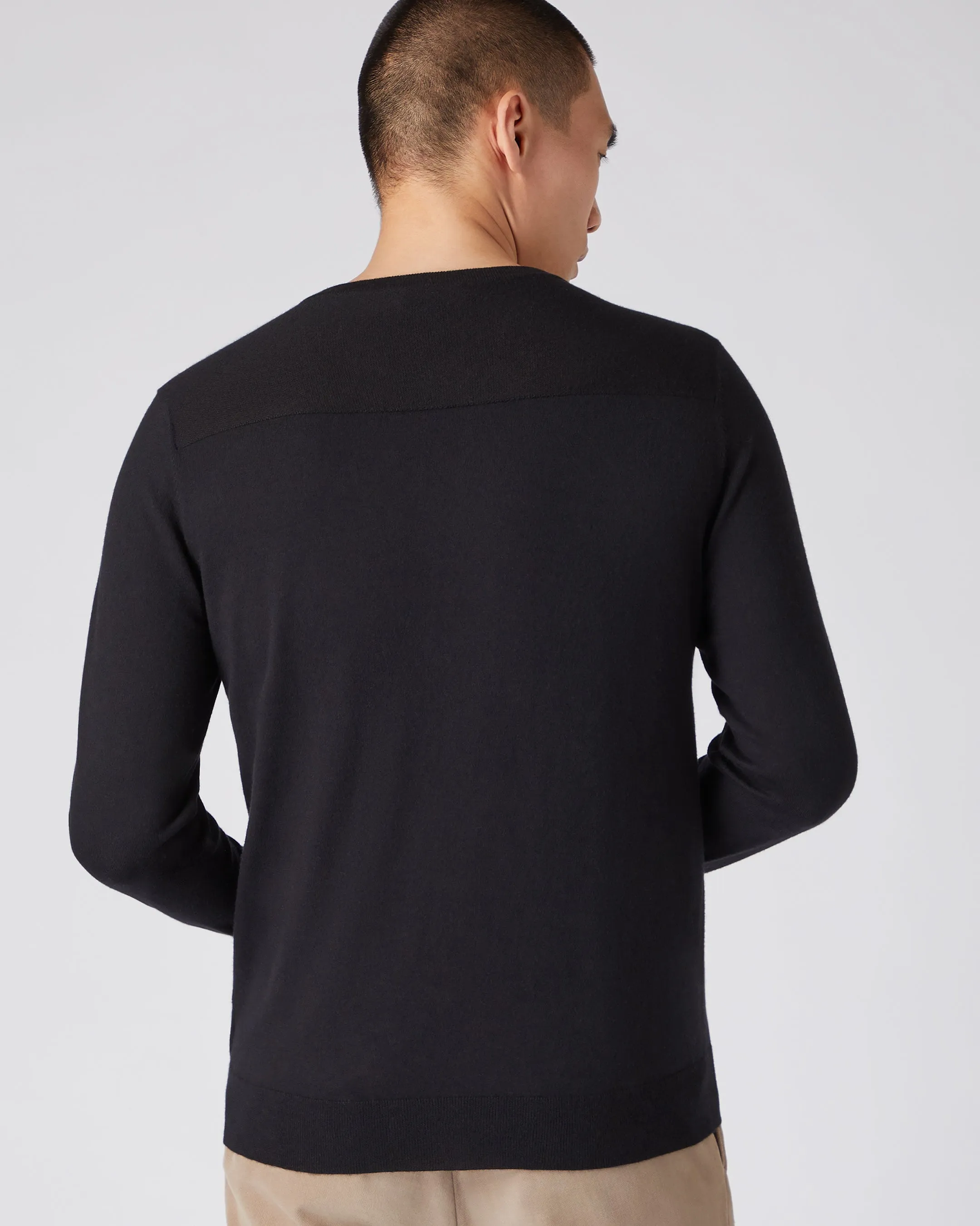 Men's Round Neck Cotton Cashmere Henley Black