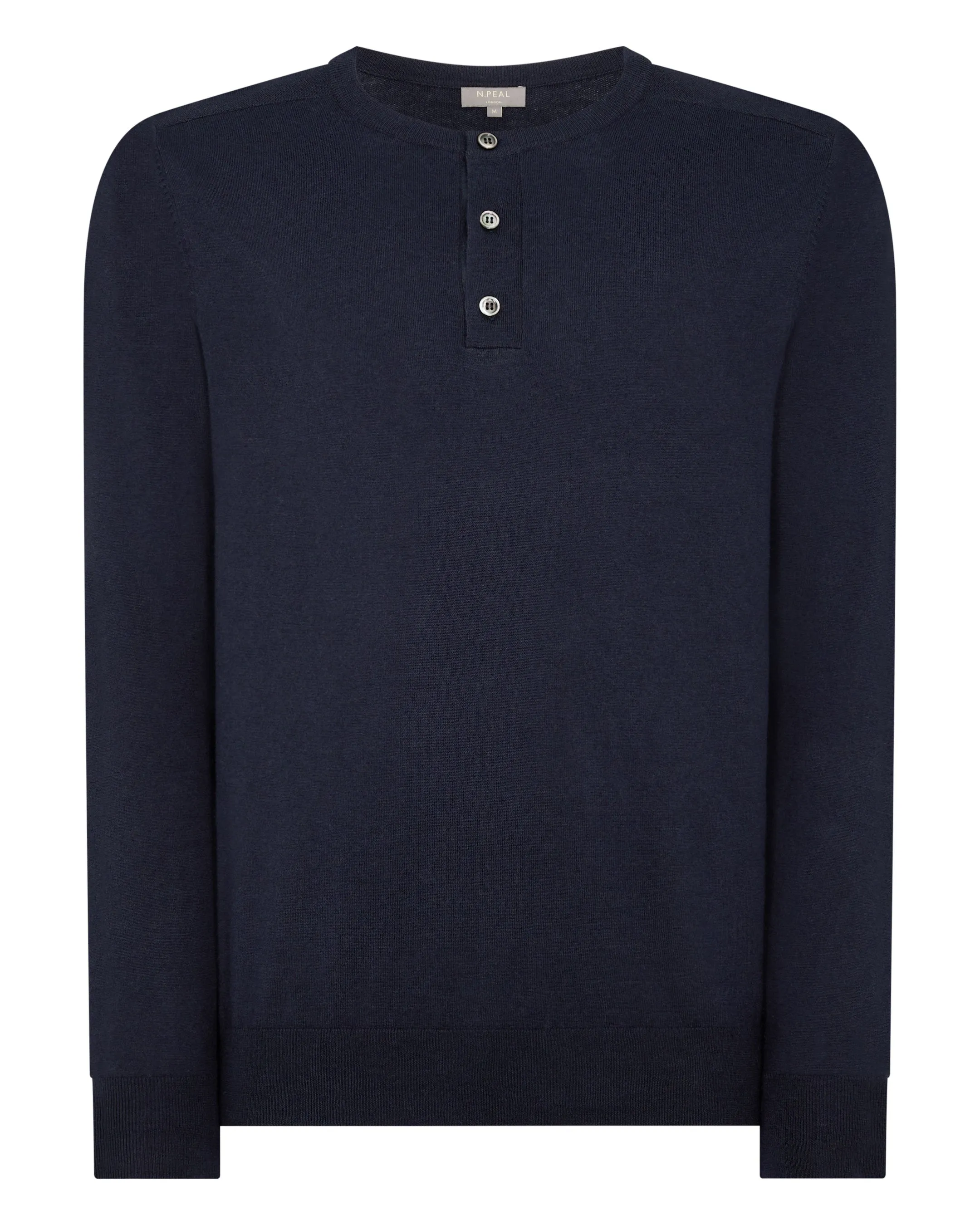 Men's Round Neck Cotton Cashmere Henley Navy Blue