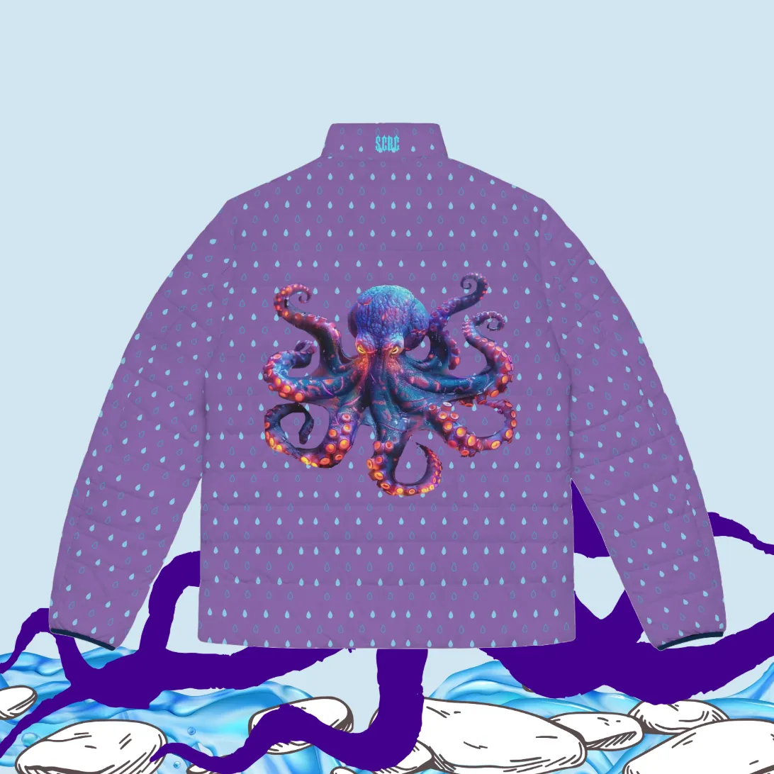 Men's SCBC "Cephalopod" Puffer Jacket (AOP). Puffer Jacket, Spring, Mens Clothes, Warm Jacket, Lightweight, Paisley Print, Graphic Design.